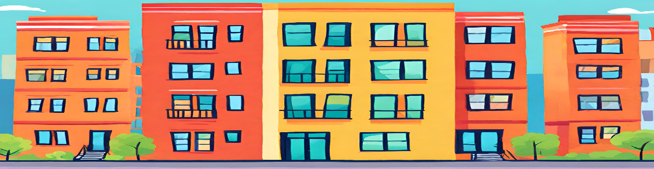 Cartoon depiction of apartment buildings